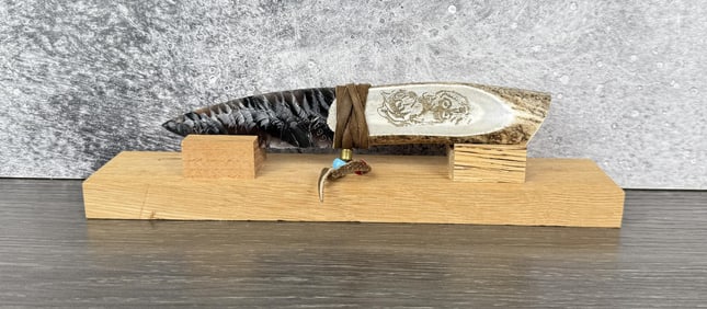 Handmade Horn Handle Obsidian Knife