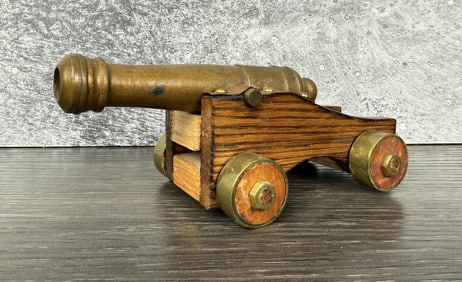 Brass and Wood Desk Signal Cannon