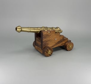 Brass and Wood Naval Desk Signal Cannon