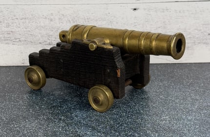 Brass and Wood Desk Signal Cannon