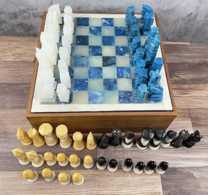 Carved Stone Chess Set & Board