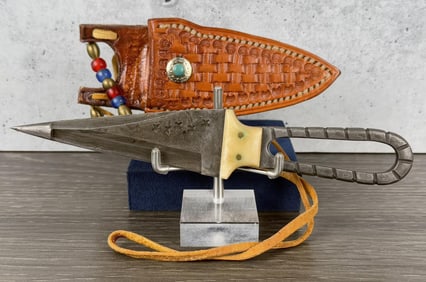 Damascus Steel Dagger In Neck Sheath