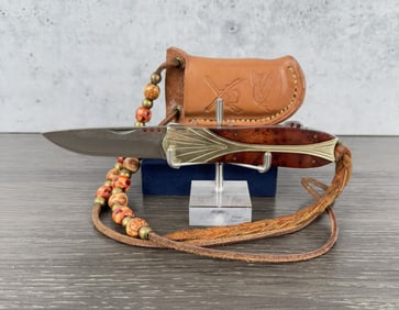 Colt Damascus Folding Knife With Custom Sheath