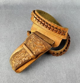 Cowboy Tooled Leather Holster Gun Belt Pistol Rig