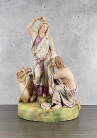Painted Wedgwood Isaac Rebekah Parian Ware Statue