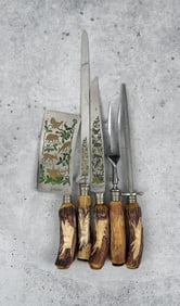 Anton Wingen Solingem Inlaid Stag Carving Set
