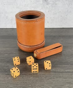 Antique Leather Dice Cup and Dice