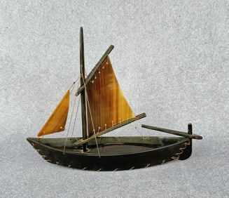 Alaskan Inuit Eskimo Carved Baleen Boat