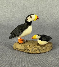 Leonard Savage Alaskan Inuit Eskimo Carved Puffins
