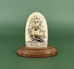 Shrimshaw Whale Tooth Pirate Ship Panel