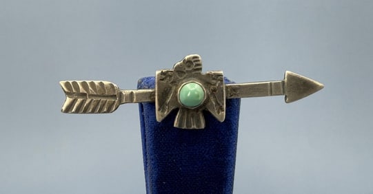 Navajo Sterling Turquoise Old Pawn Arrow Brooch