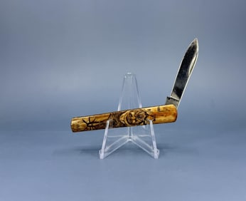 Carved Bone Handle Pocket Knife Fisherman