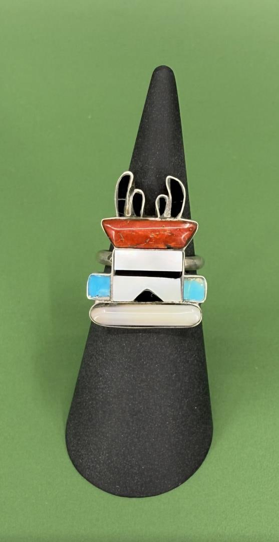 Zuni Inlaid Antelope Kachina Sterling Ring (1 of 4)