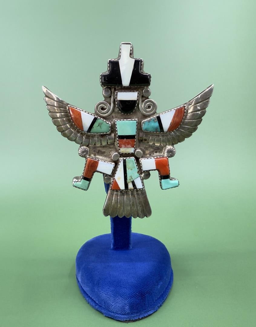 Zuni Inlaid Knifewing Dancer Sterling Brooch (1 of 3)