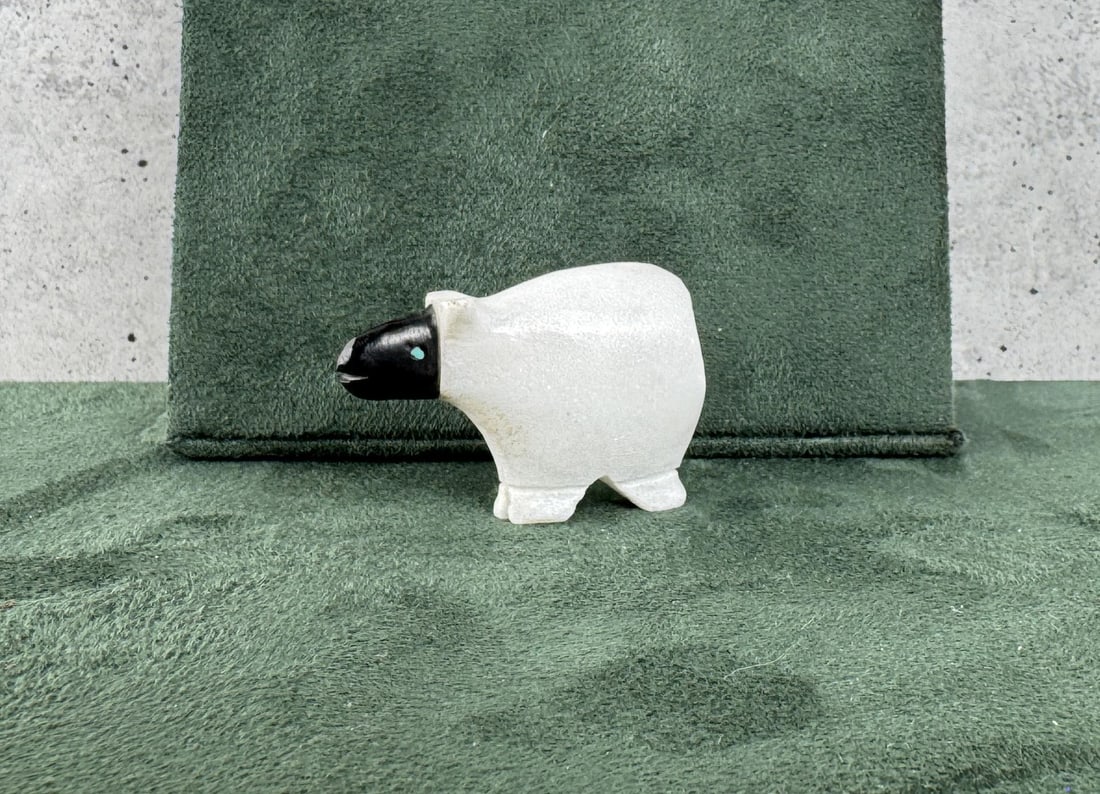 Tim Lementino Zuni Alabaster Sheep Fetish: Alabaster and onyx sheep fetish, 1 1/2" by 1'' by 1/2'' tall.