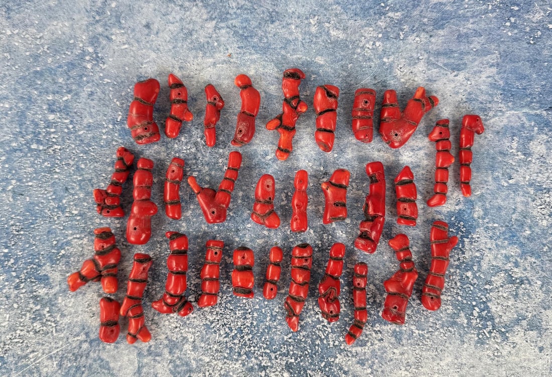 Red Branch Coral Trade Beads: Average piece is 1 1/2''. 175 grams.