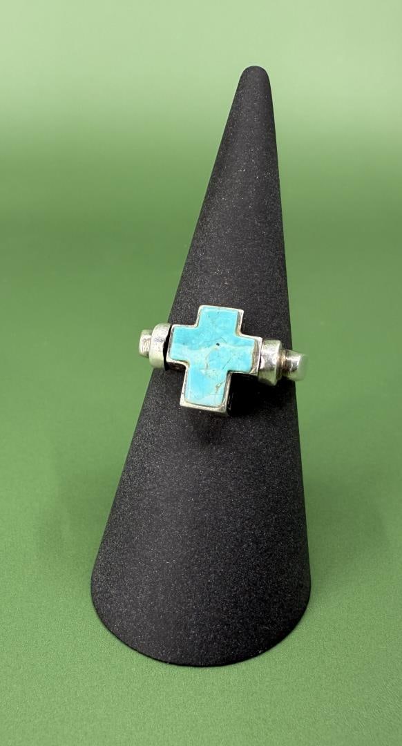 Sterling Silver Turquoise Cross Ring (1 of 5)