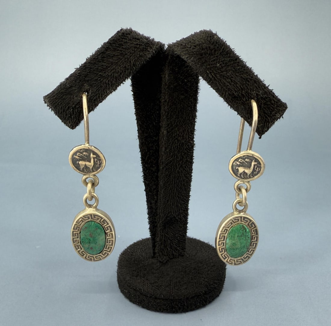 Sterling Silver Malachite Peru Earrings: 1 1/2" long