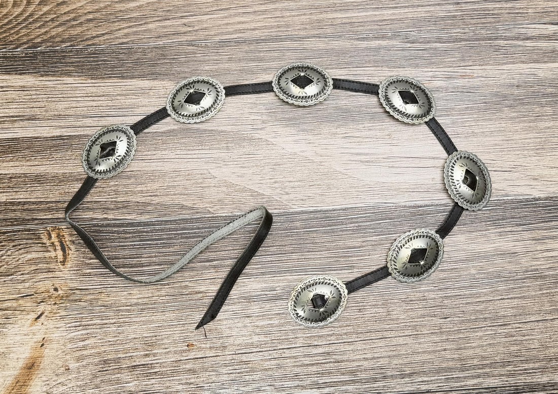 Southwest Trading Post Nickel Concho Belt: 38" long overall.