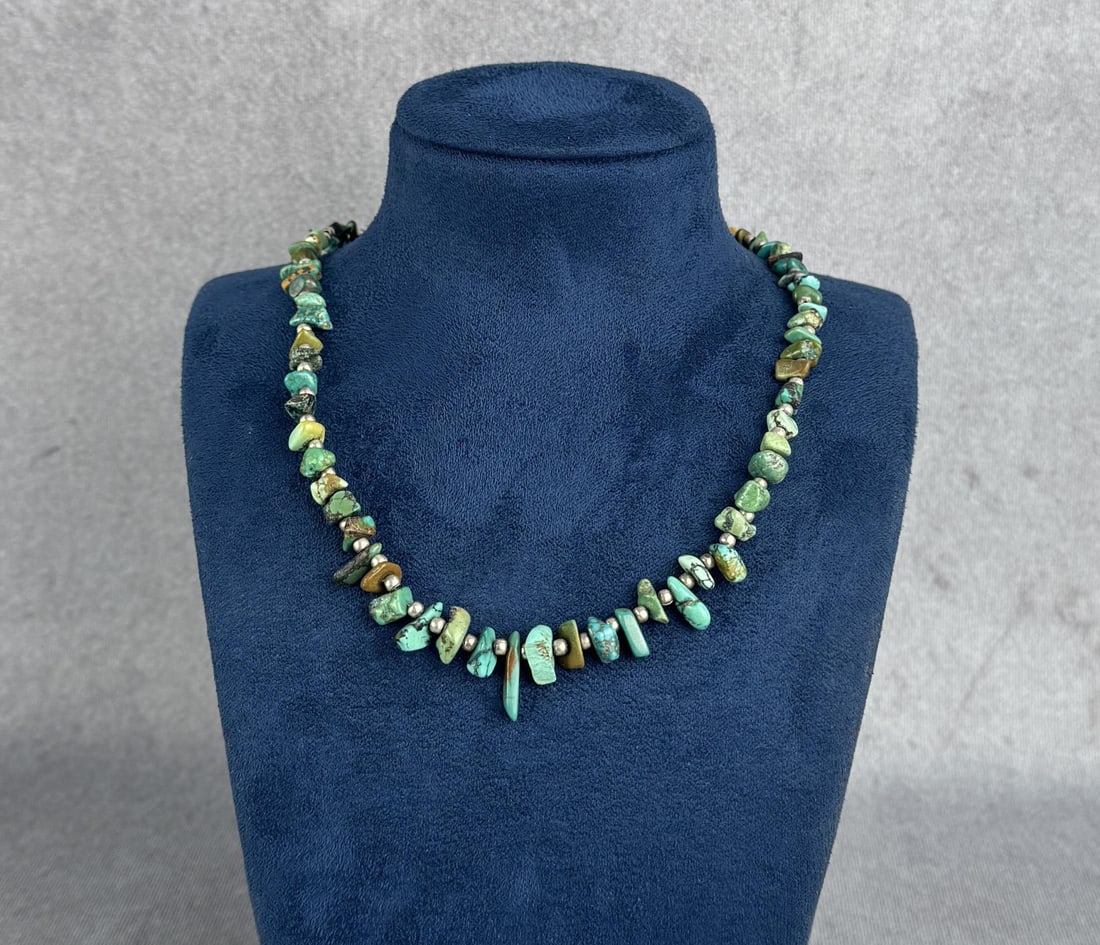 Navajo Sterling Silver Turquoise Bead Necklace (1 of 4)