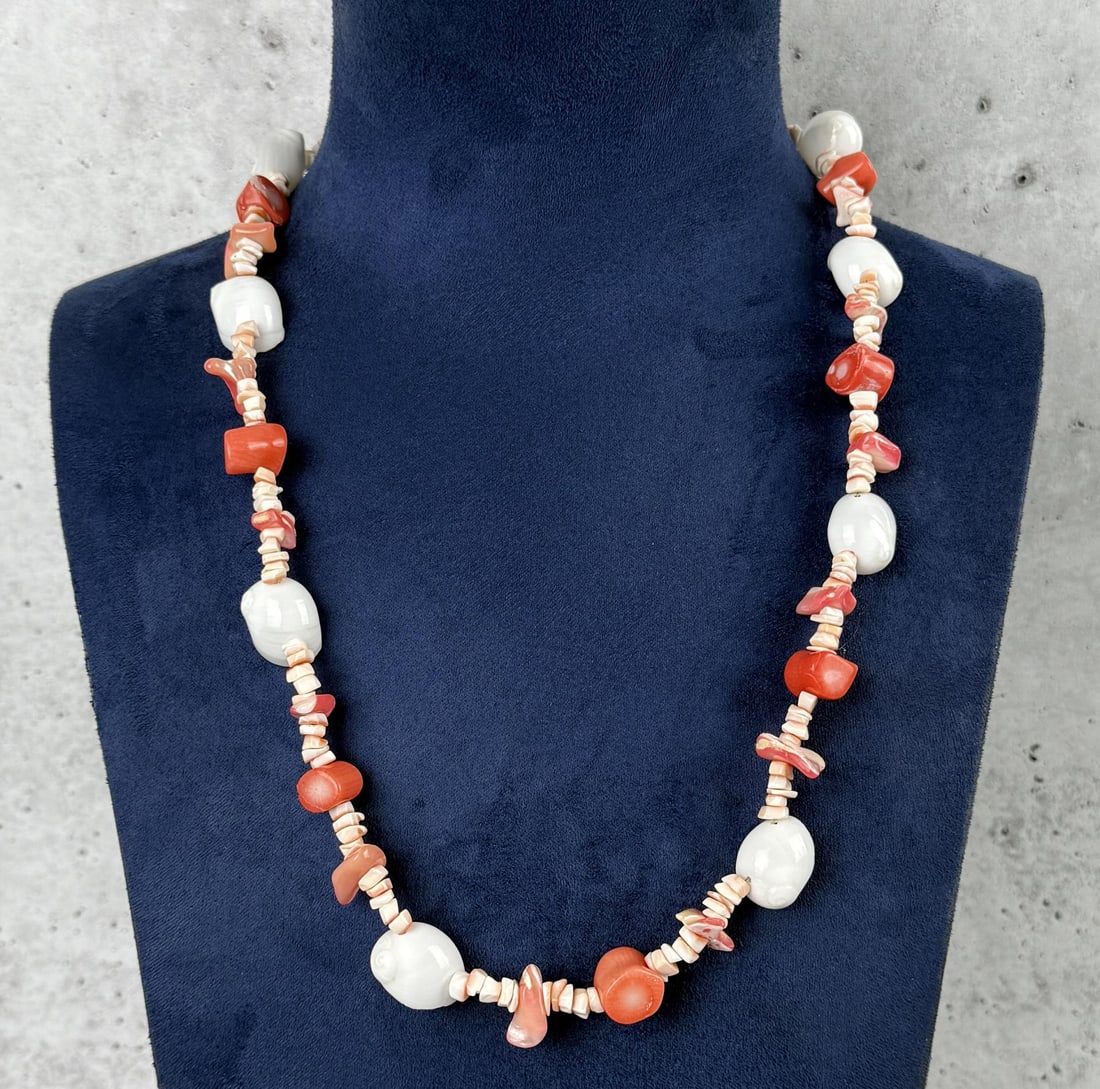 Native American Shell & Coral Bead Necklace (1 of 3)