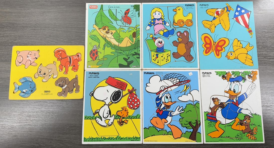 Collection Of Playskool Wood Tray Puzzles: The Playskool puzzles measure 11 1/2" by 9 3/8".