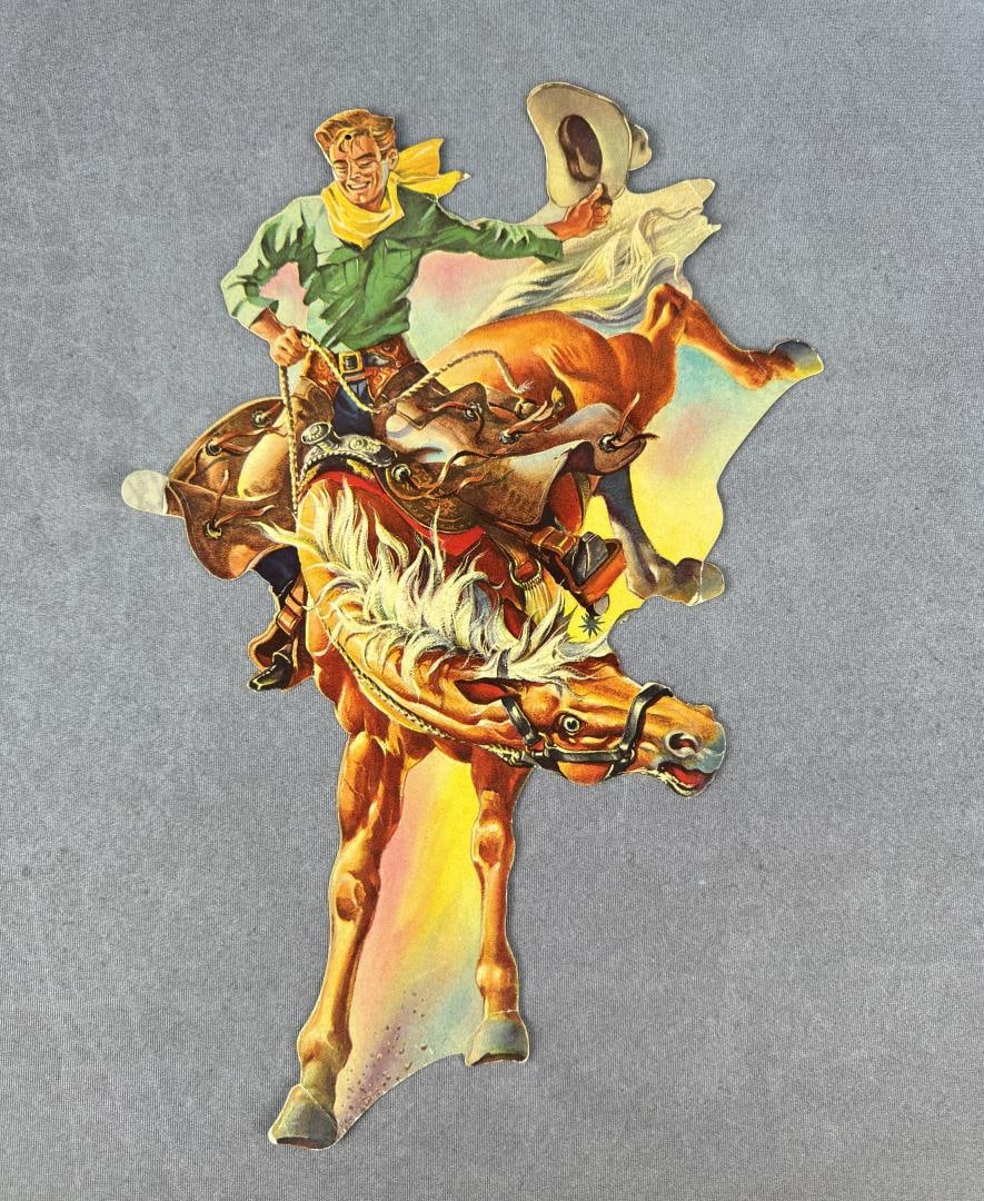 Vintage Bucking Bronco Cowboy Die Cut Decoration: 18" by 10 1/8".