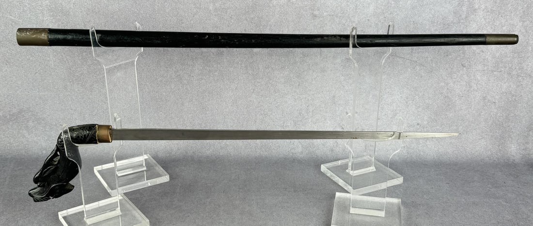 Vietnam War Dragon Head Sword Cane Walking Stick: 36 1/2" long. Handle is cracked as shown.