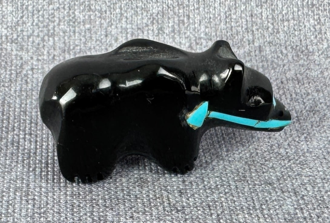 Andres Quandelacy Zuni Bear Fetish: 1 3/8" by 5/8" by 1/2"