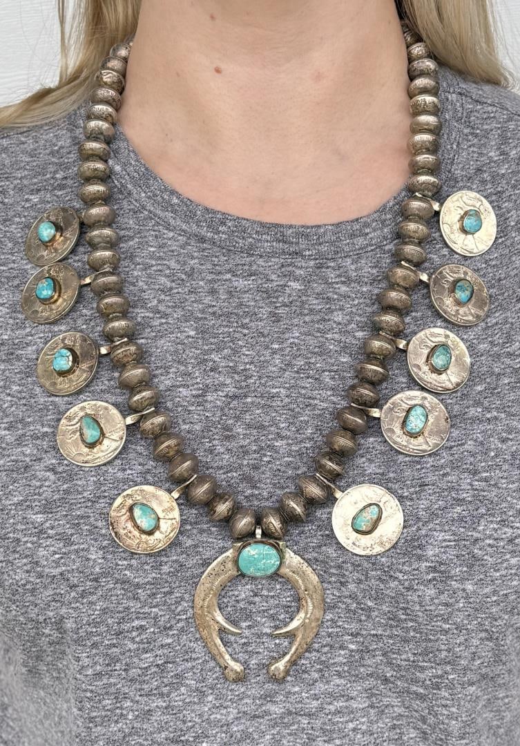 Old Pawn Navajo Coin Squash Blossom Necklace (1 of 8)