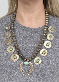 Old Pawn Navajo Coin Squash Blossom Necklace