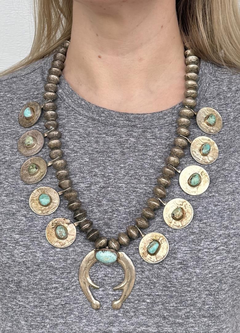 Old Pawn Navajo Coin Squash Blossom Necklace (1 of 8)