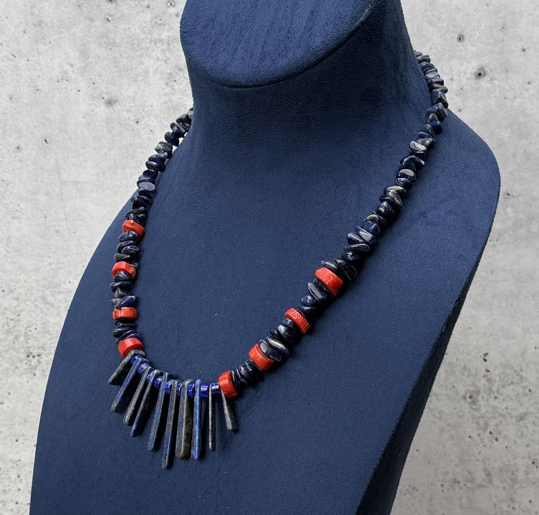 Lapis Lazuli Branch Coral Necklace: 11" long.