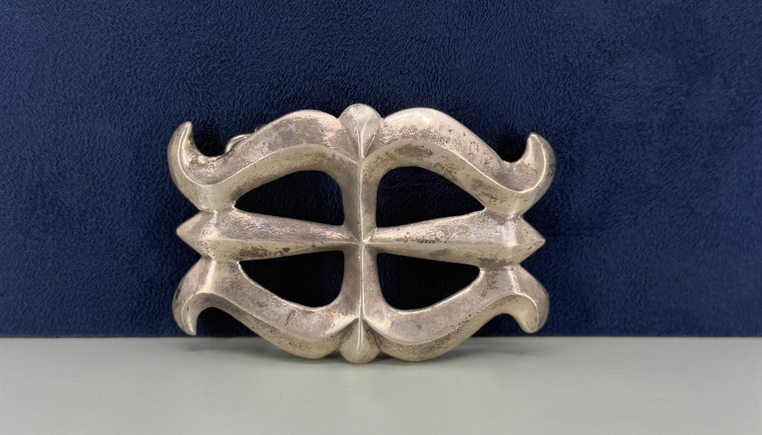 Navajo Sterling Tufa Cast Sandcast Belt Buckle: 3 1/2" long. 88.66 grams.