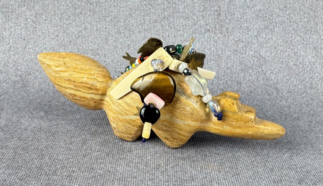Zuni Indian Carved Fox Fetish: Signed Sean. 4" by 1 3/4" by 1 3/4".