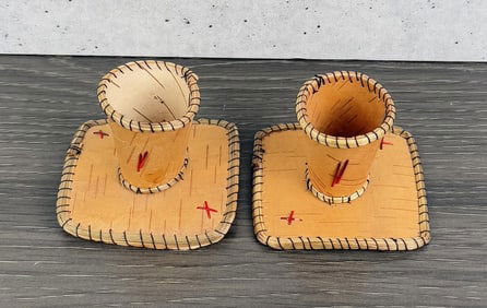 Ojibwe Native American Indian Bark Candlesticks