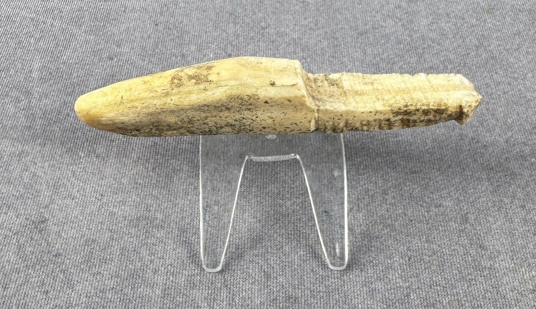 Ancient Thule Inuit Alaskan Eskimo Ice Probe: 4 3/4" long. Carved walrus material. Native made prior to 1972. This item cannot be shipped to Oregon, California, Hawaii, New York, New Jersey, Internationally, or any other state that prohibits.
