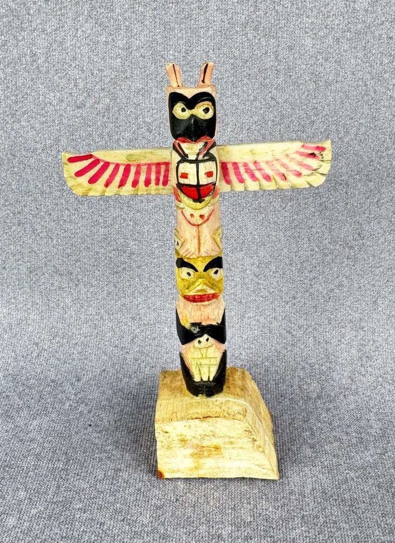 1950s Northwest Coast Carved Bone Totem Pole: White Mountains. 4 5/8" tall.