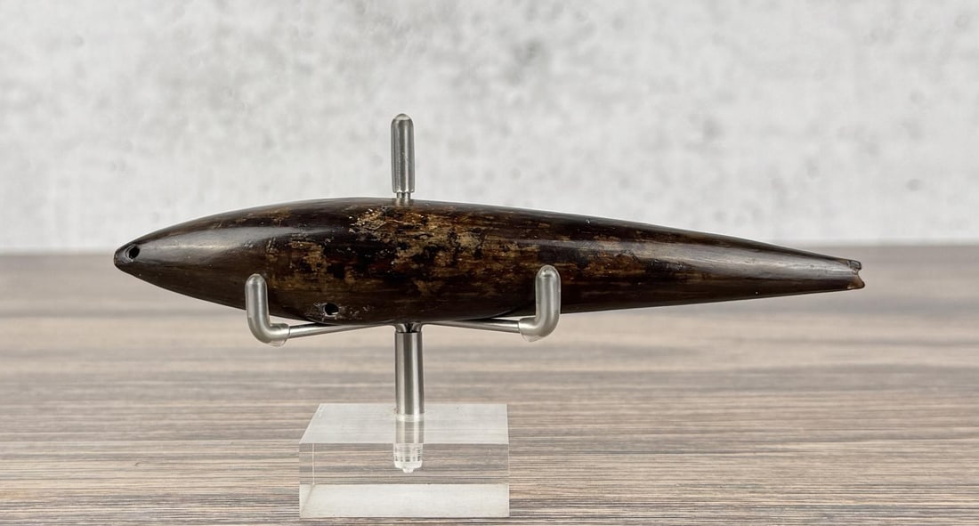 Ancient Thule Inuit Alaskan Eskimo Fishing Lure: 6" long. Carved walrus material. Native made prior to 1972. This item cannot be shipped to Oregon, California, Hawaii, New York, New Jersey, Internationally, or any other state that prohibits.