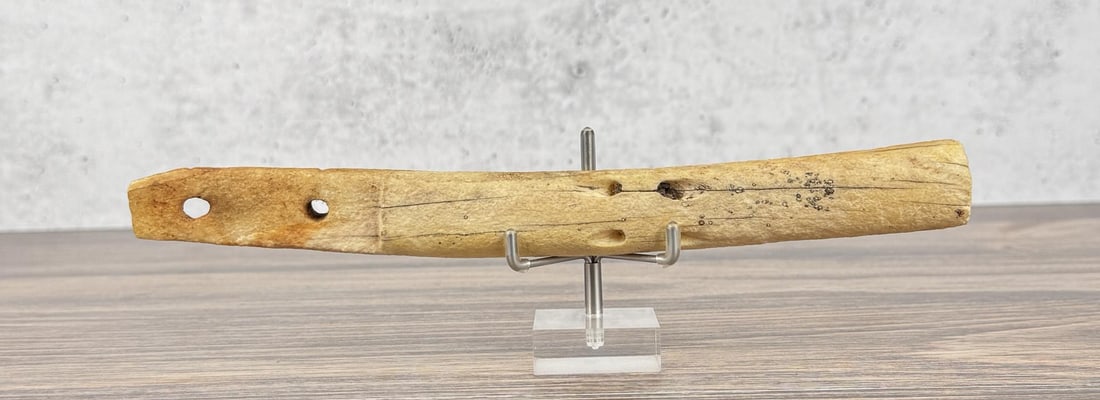 Ancient Thule Alaska Inuit Eskimo Harpoon Shaft: 10 1/2" long. Carved walrus material. Native made prior to 1972. This item cannot be shipped to Oregon, California, Hawaii, New York, New Jersey, Internationally, or any other state that prohibits.