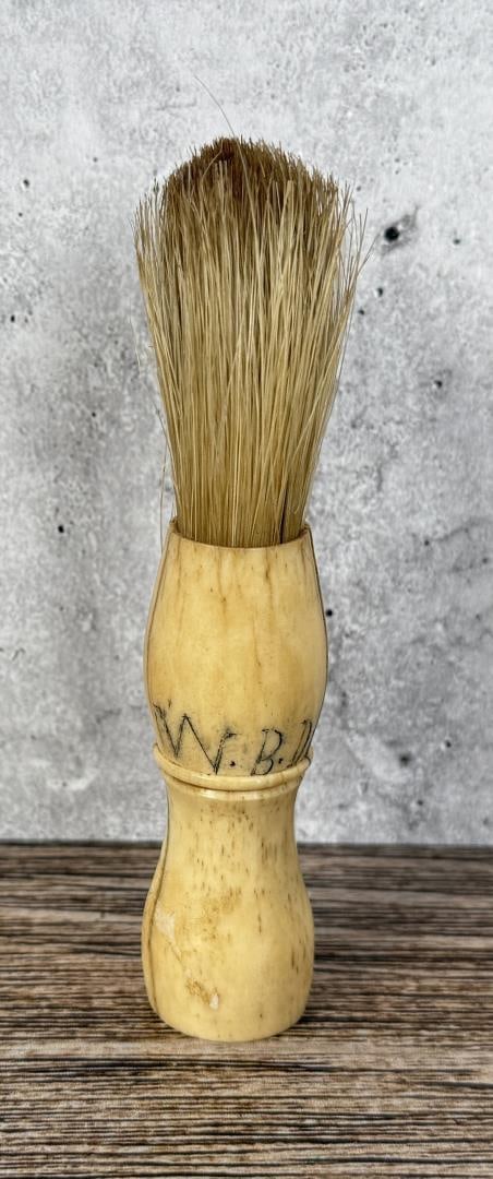 Antique Scrimshaw Bone Whalers Shaving Brush: 4 3/8" long. Named to W.B. Davis.