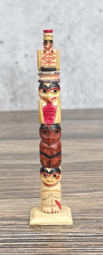 1950s Northwest Coast Carved Bone Totem Pole: 5 1/8" tall.