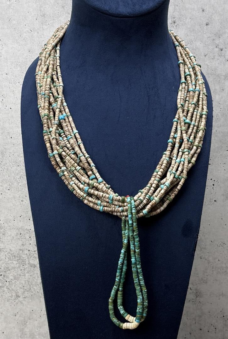 Santo Domingo Pueblo Indian Jacla Heishi Necklace: 11 Strand. 17 3/4" long.