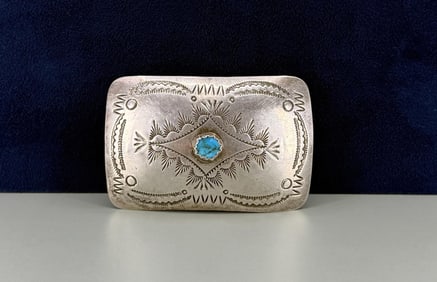 Old Pawn Navajo Sterling Turquoise Belt Buckle