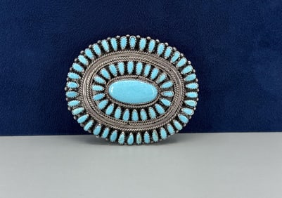 Zuni Petit Point Turquoise Sterling Belt Buckle