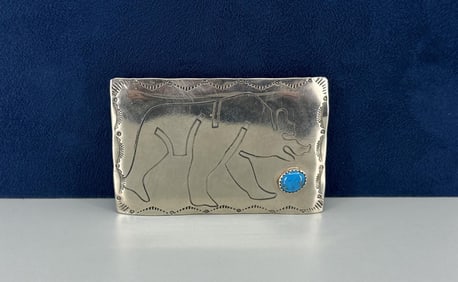 Navajo Sterling Silver Turquoise Belt Buckle
