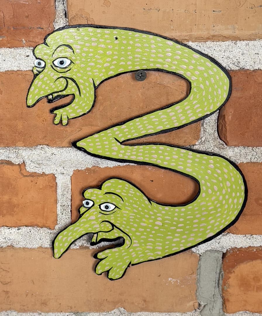 Steve Burnley Folk Art Critters 3rd: Painted Tin. Title is 3rd. 6" by 8". From the Artist My name is Steve Burnley. I?ve been drawing since I was old enough to hold a pencil. I?ve always drawn creatures and such. I?m 50 years old. It?s a