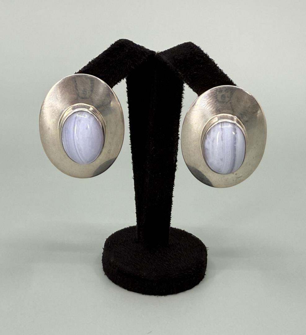 Sterling Silver Purple Lace Agate Earrings (1 of 3)