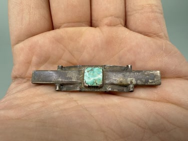 Navajo Sterling Silver Turquoise Bar Pin Brooch