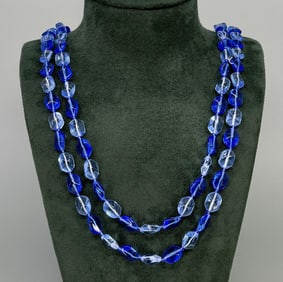 Blue & Clear Glass Flapper Bead Necklace